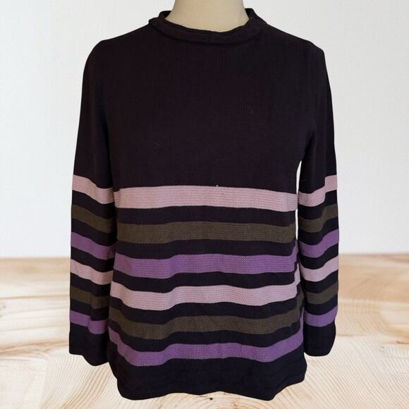 Skovhuus Denmark Striped Sweater Sz M Womens Black Cotton Blend Soft Colors - Picture 1 of 8